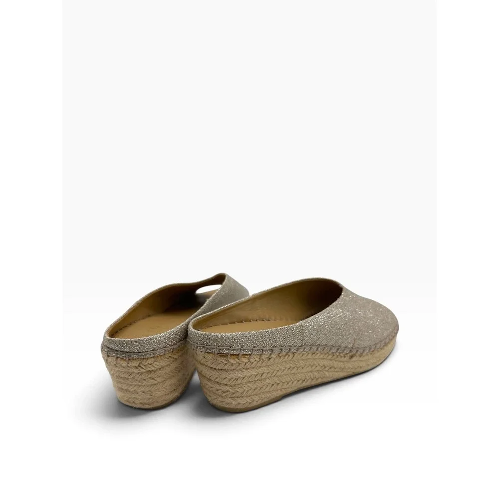 Franco Sarto Pine Womens 8M Champagne Silver Metallic Espadrille Wedge Sandals